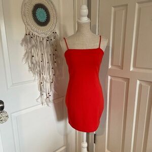 Forever 21 Neon Red-Orange Bodycon Cami Slip Mini Dress with Adjustable Straps